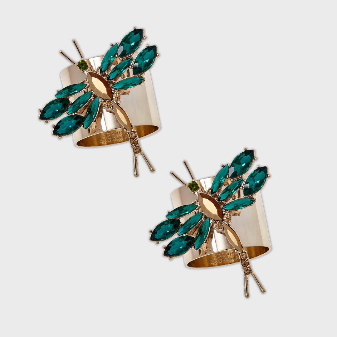 Dragonfly Napkin Rings, Emerald, Set of Two