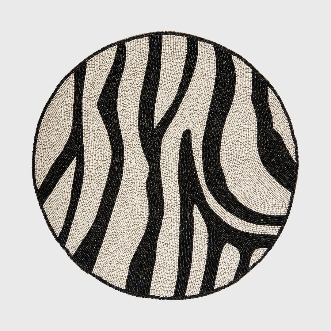Zebra Hand Beaded Placemat, Black