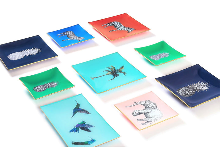 Palm Tree Glass Tray - Turquoise