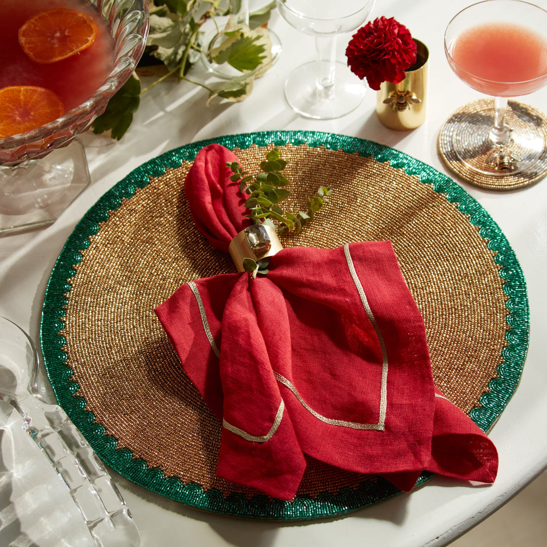 Gold Trim Dinner Napkins, Berry, Set of Two