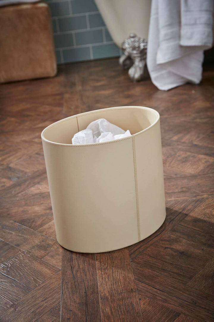 Georgina Ivory Leather Oval Wastepaper Bin