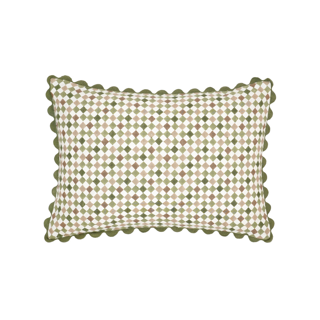 Azulejo Block Print Rectangular Cushion - Green