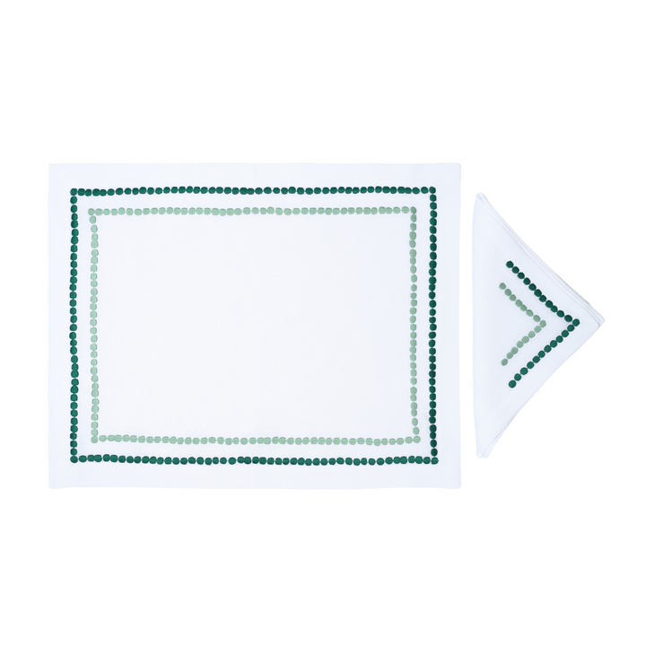 Green Dots Embroidered Linen Placemat & Napkin Set