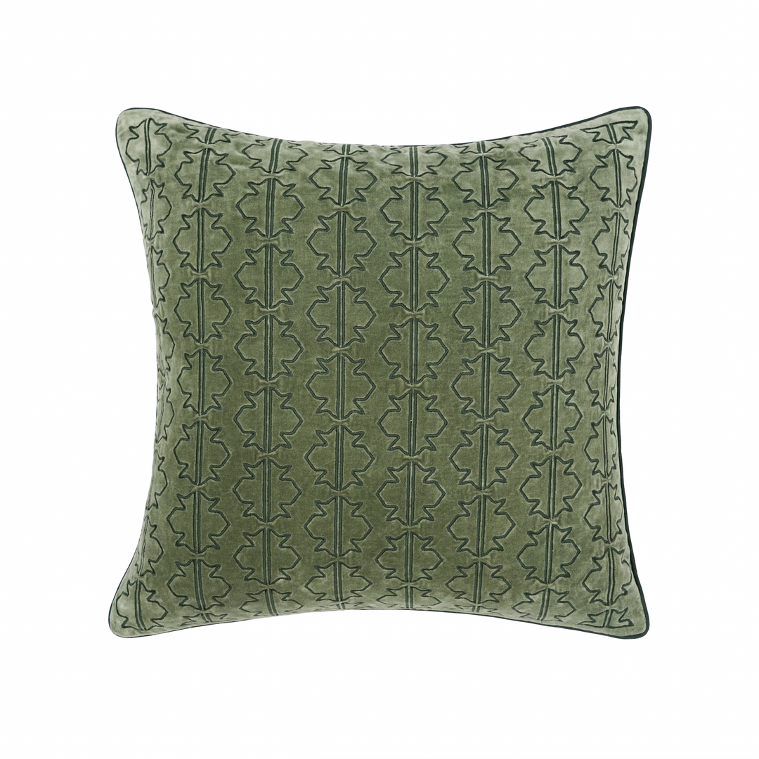 Sintra Embroidered Velvet Square Cushion - Green