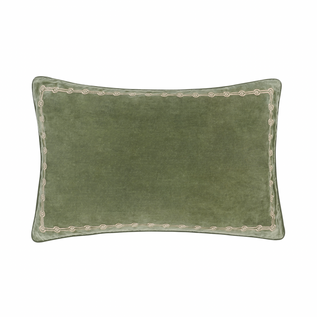 Embroidered Rectangular Velvet Cushion - Green