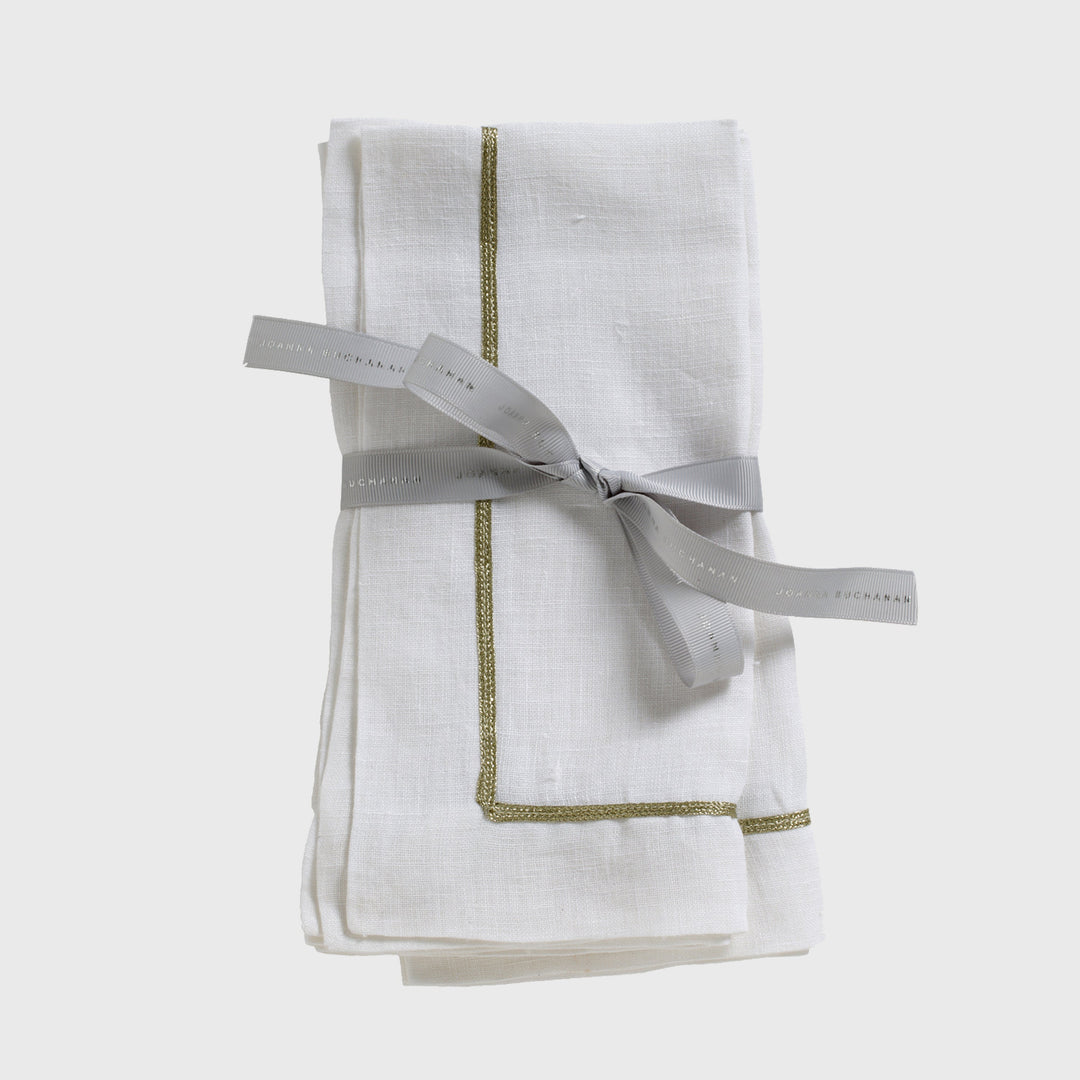 Gold Trim Dinner Napkins - White