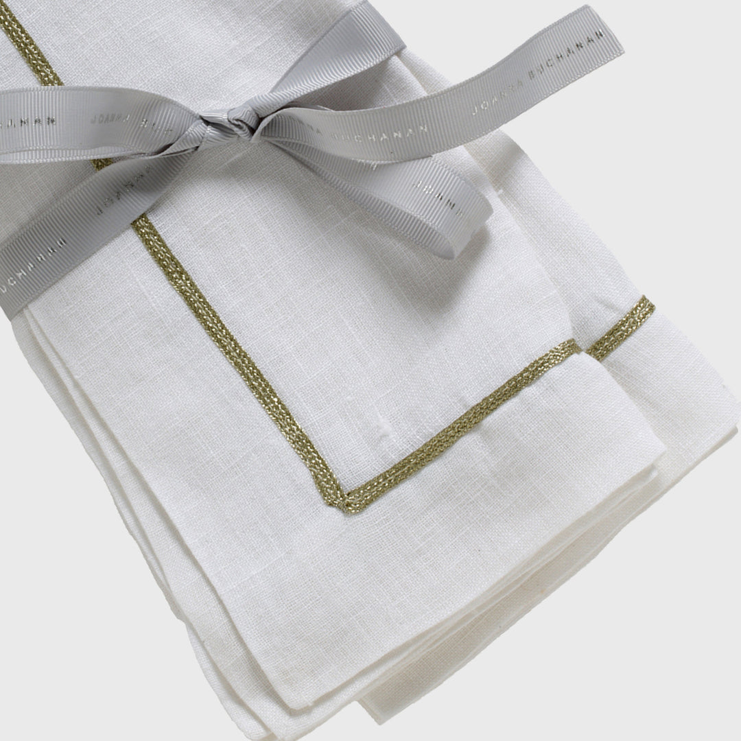 Gold Trim Dinner Napkins - White