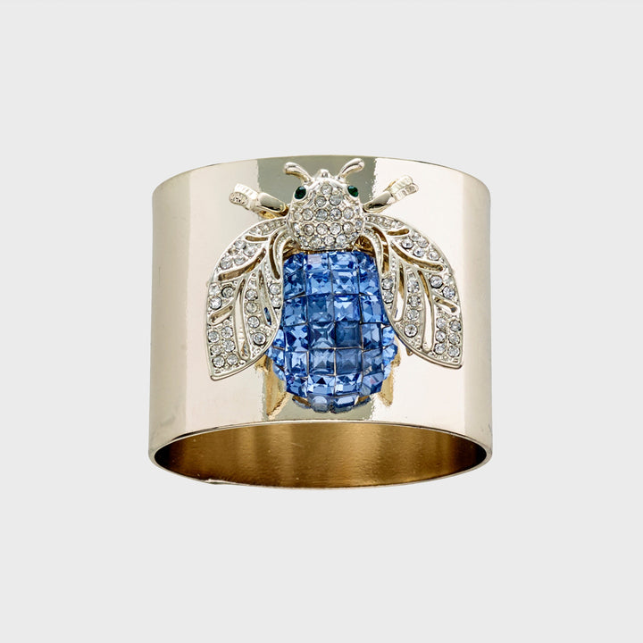 Blue Sparkle Bee Napkin Rings - Pair