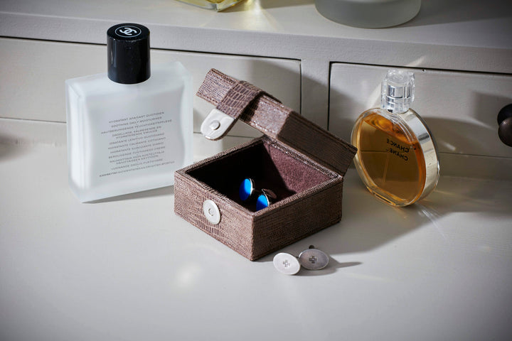 Hector Chocolate Croc Leather Stud Box