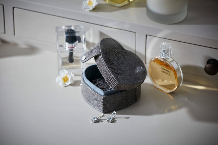 Hermione Grey Croc Leather Heart-Shaped Trinket Box