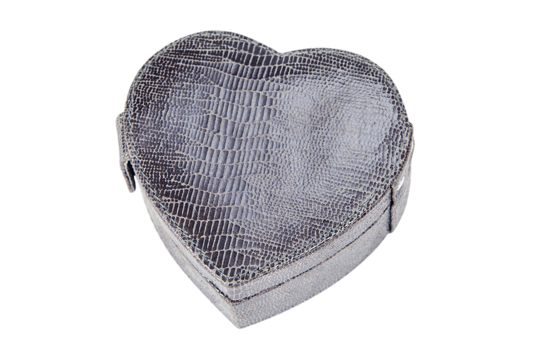 Hermione Grey Croc Leather Heart-Shaped Trinket Box