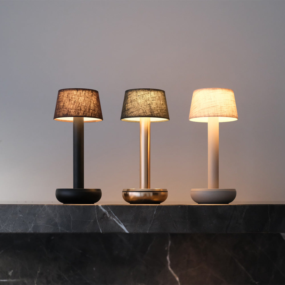 Two Wireless Table Lamp - Black & Brown Linen