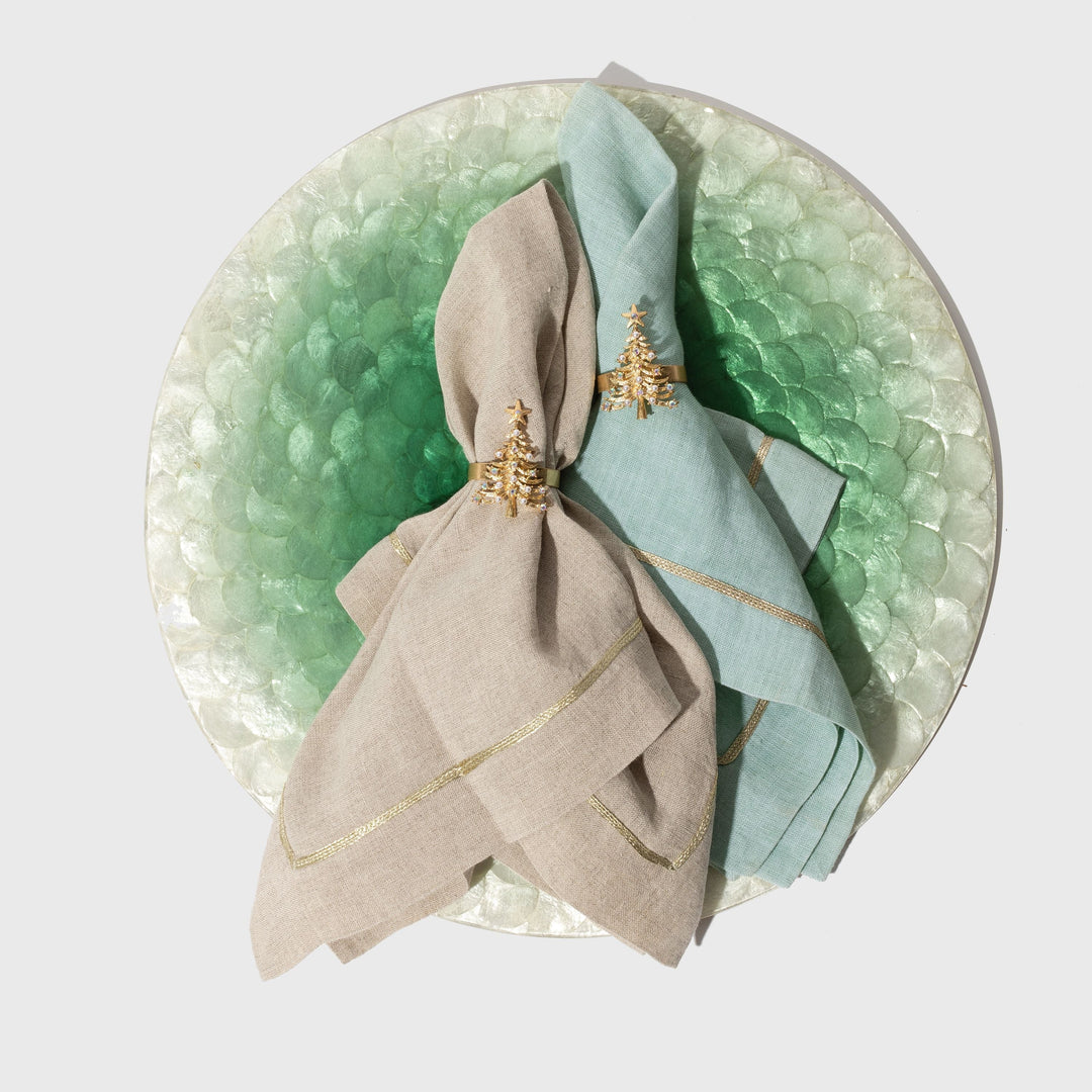 Gold Trim Dinner Napkins - Seafoam