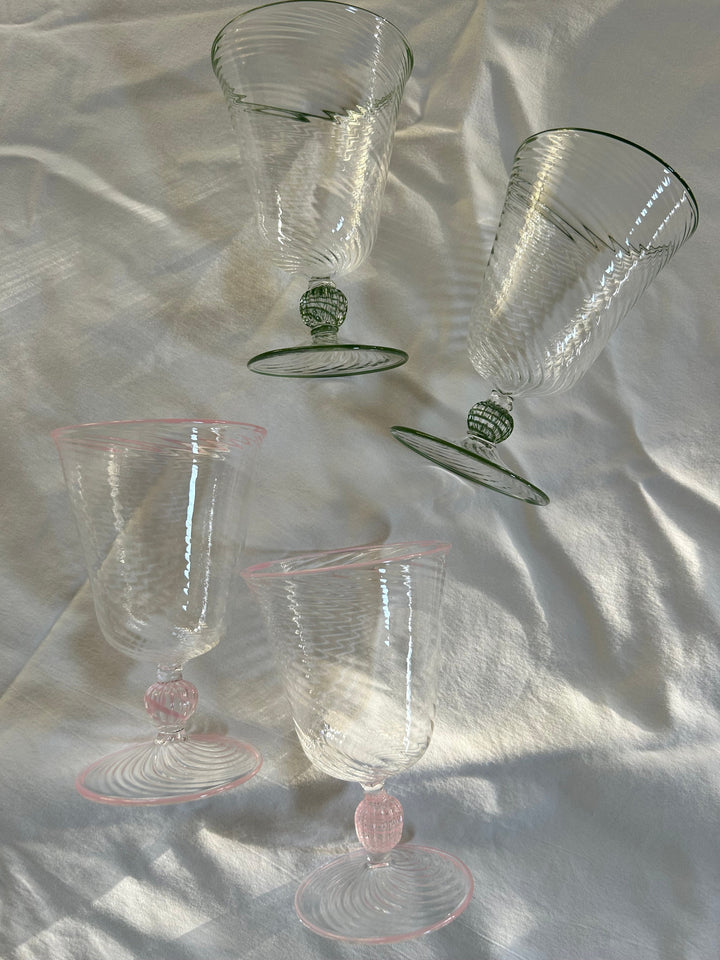 Green Dido Venetian Wine Glasses - Pair