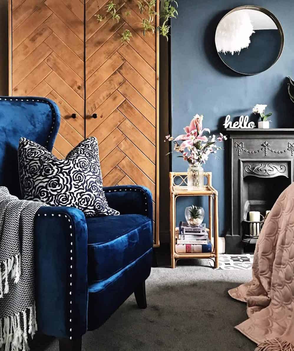Orson Velvet Wingback Armchair - Sapphire Blue