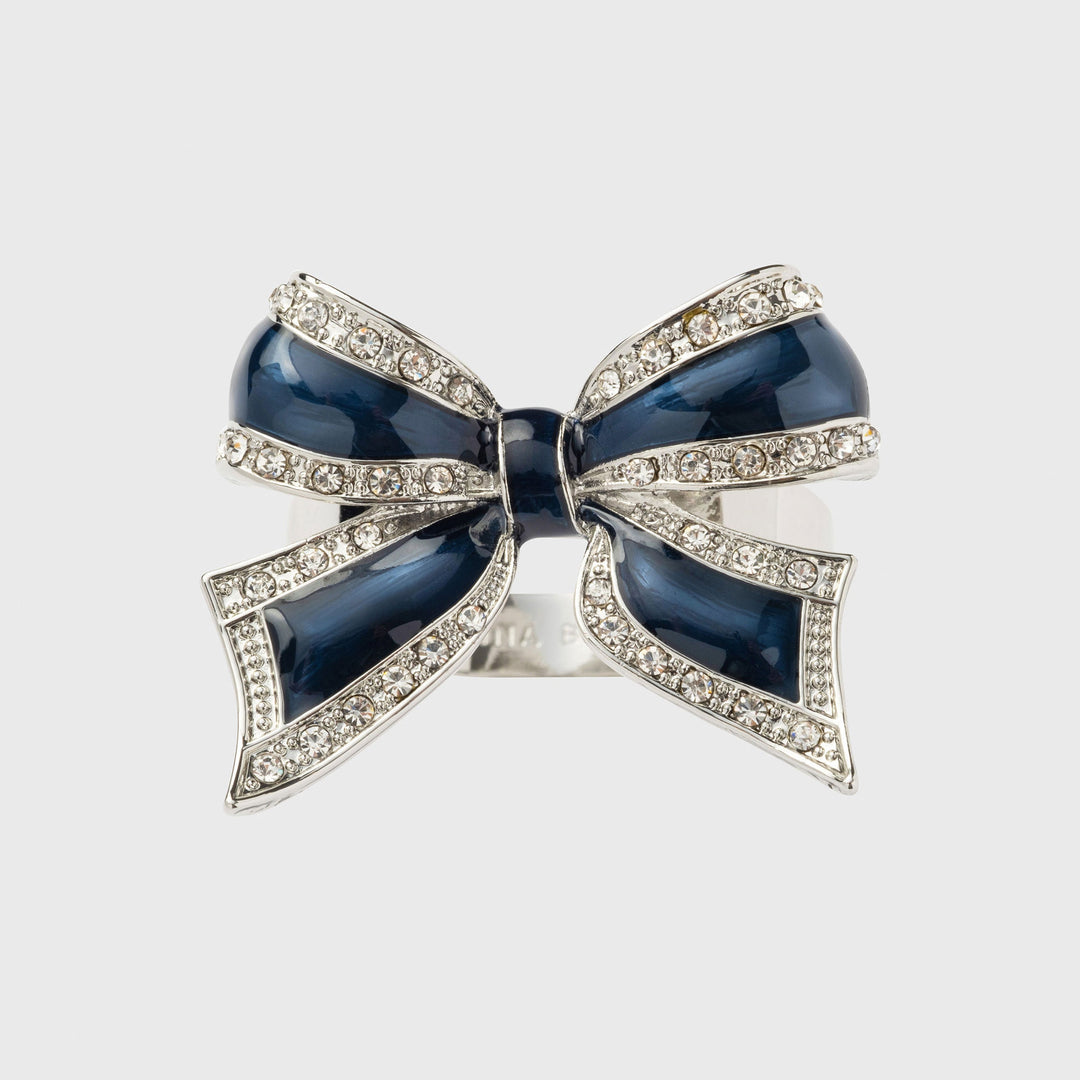 Navy Enamel Bow Napkin Rings - Set of 4