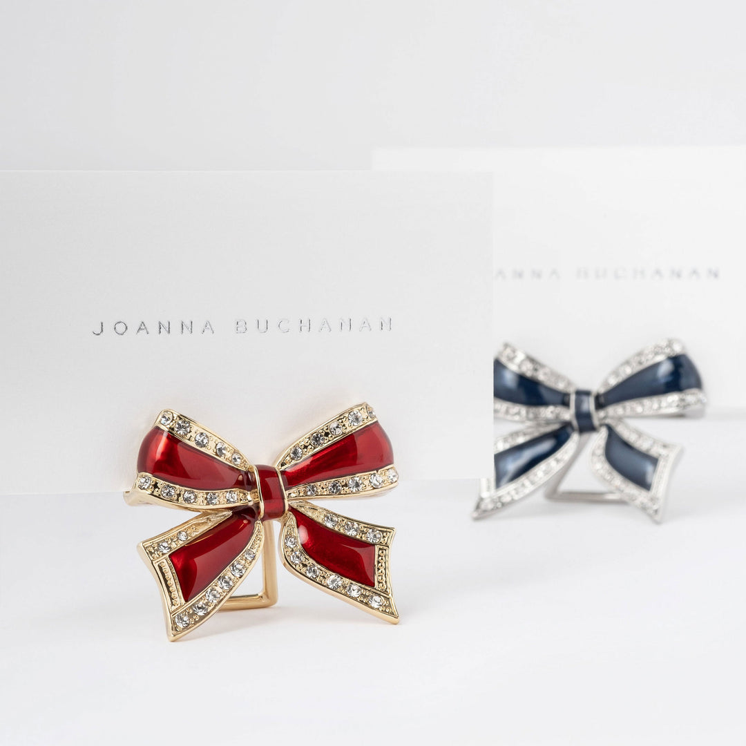 Enamel Bow Placecard Holders, Red, Set of Four