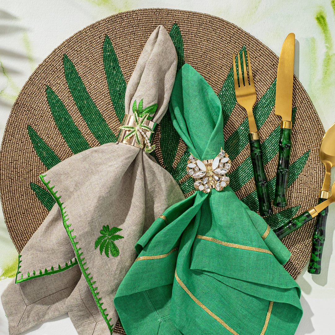 Palm Tree Embroidered Dinner Napkins - Flax