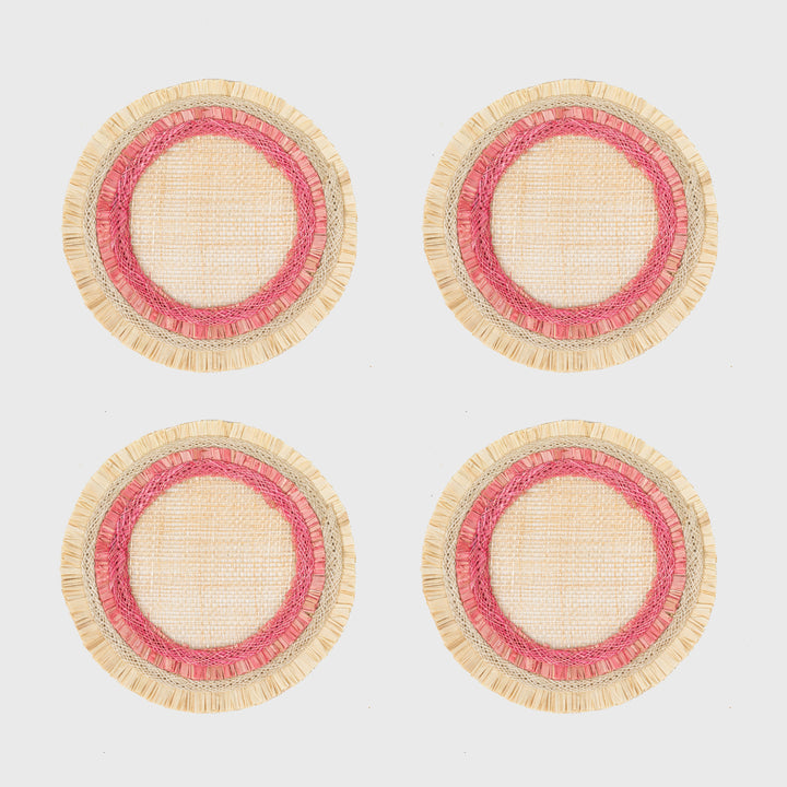 Ruffle Edge Straw Coasters, Pink