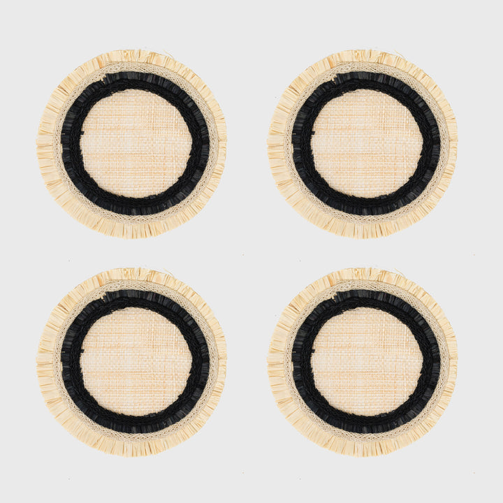 Ruffle Edge Straw Coasters, Black