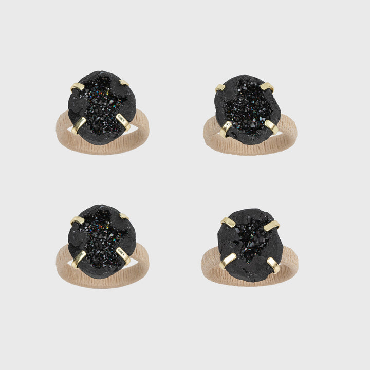 Black Rustic Druzy Napkin Rings - Set of 4