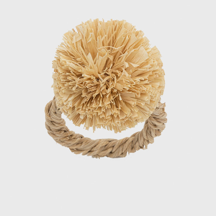 Natural Straw Pom-Pom Napkin Rings - Set of 4