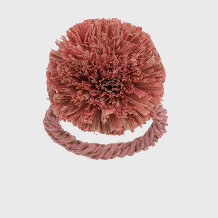 Pink Straw Pom-Pom Napkin Rings - Set of 4