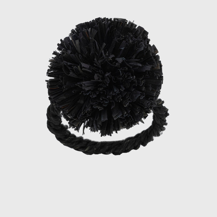 Black Straw Pom-Pom Napkin Rings - Set of 4