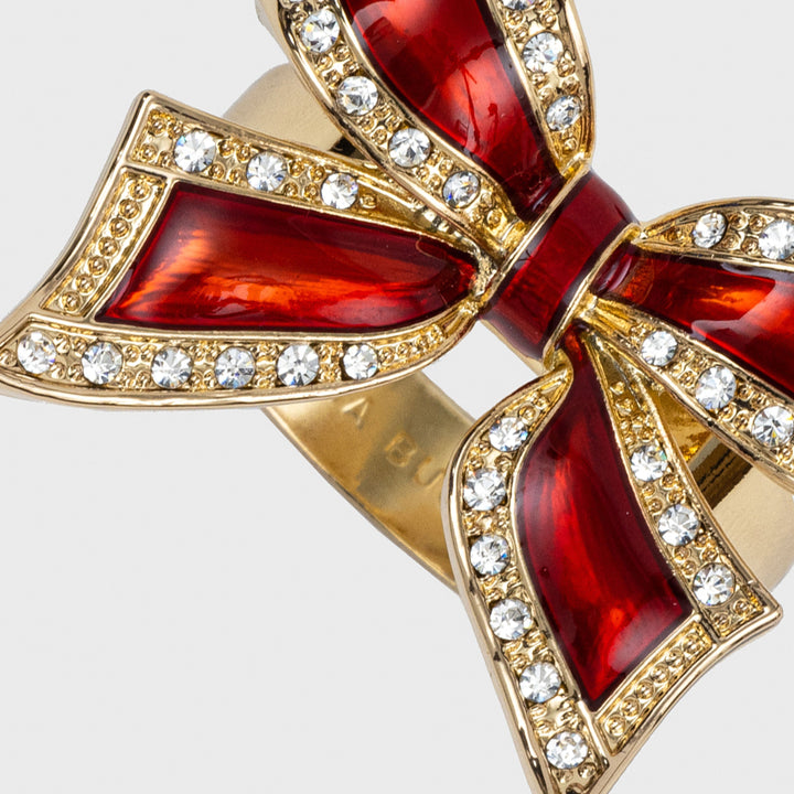 Enamel Bow Skinny Napkin Rings, Red, Set of Four
