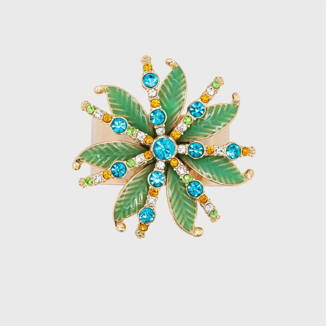 Deco Palm Napkin Rings, Green, Set of Four