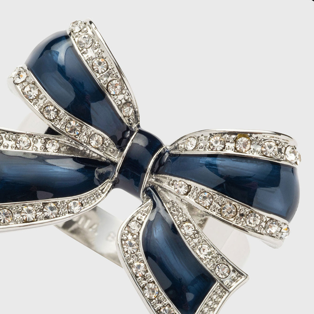 Navy Enamel Bow Napkin Rings - Set of 4