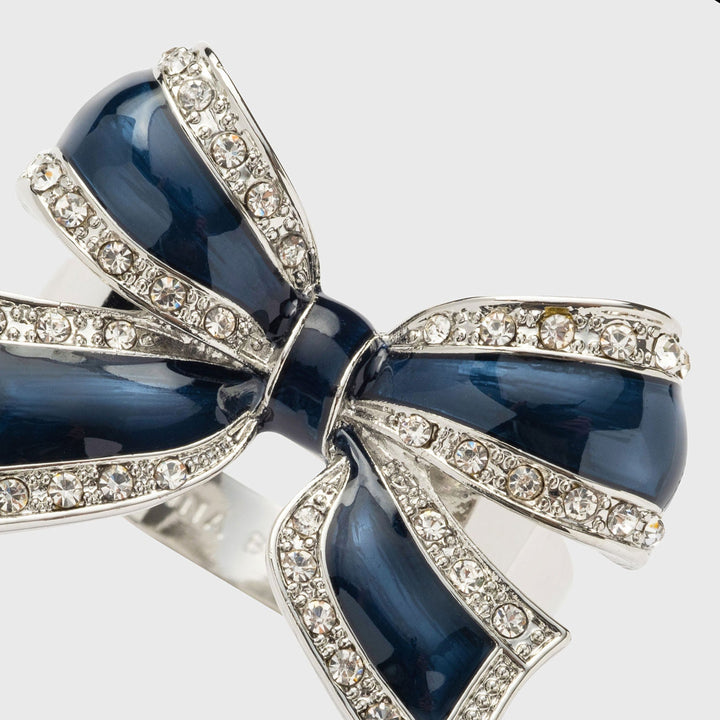 Enamel Bow Skinny Napkin Rings, Navy, Set of Four