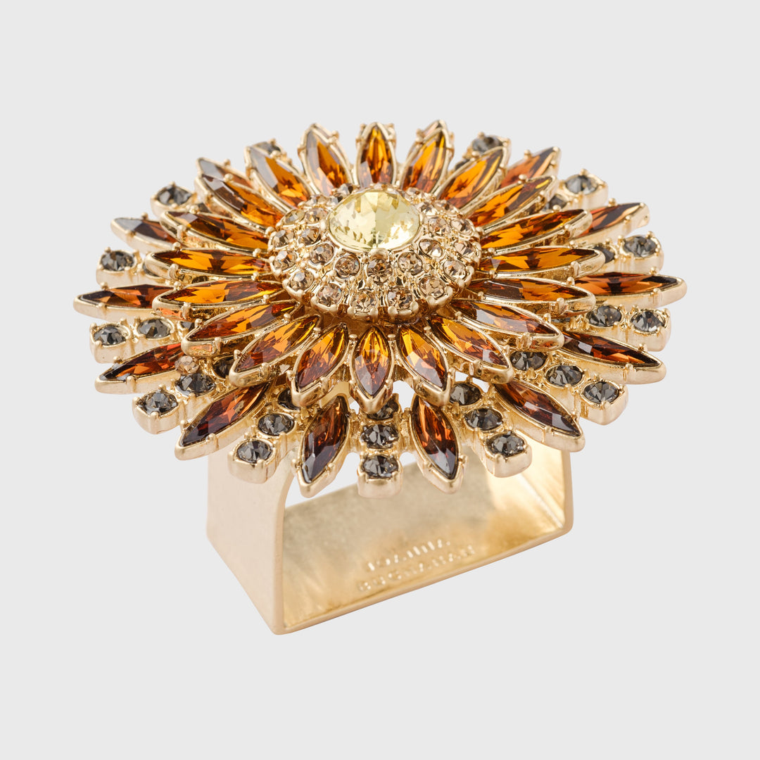 Jewel Flower Napkin Rings, Amber, Set of Four
