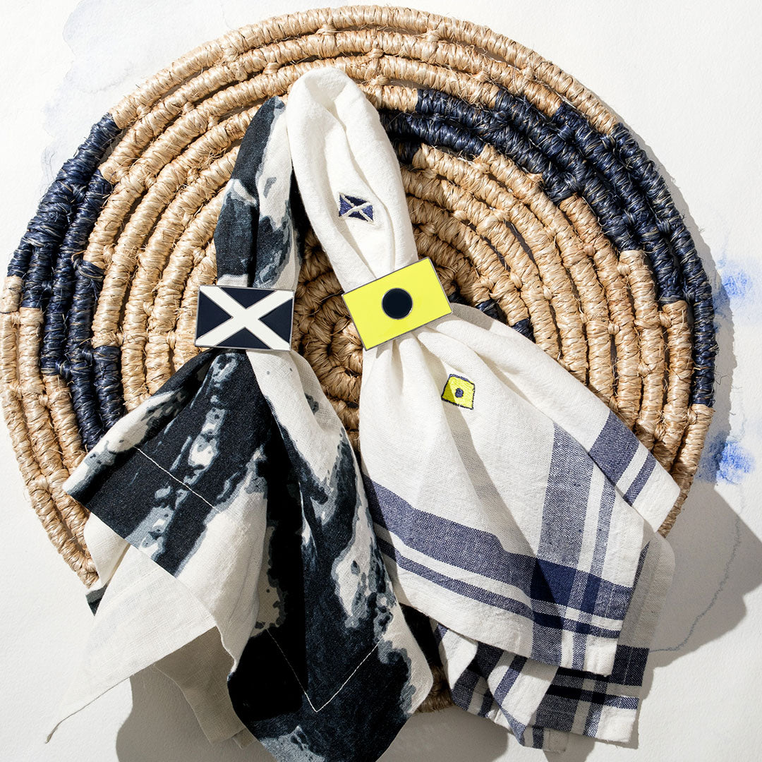 Nautical Flag Napkin Rings, Navy, Set of Four