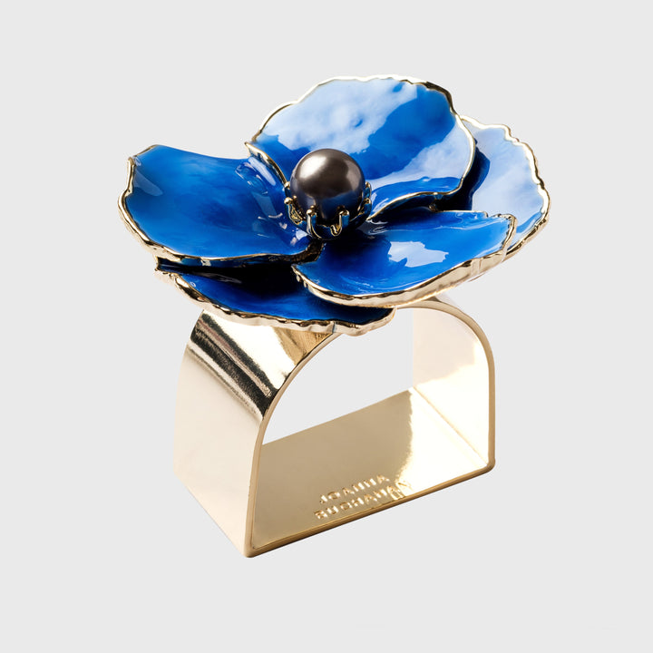 Blue Enamel Flower Napkin Rings - Set of 4