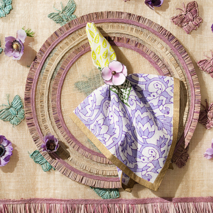 Ruffle Edge Straw Placemats, Lilac, Set of Four