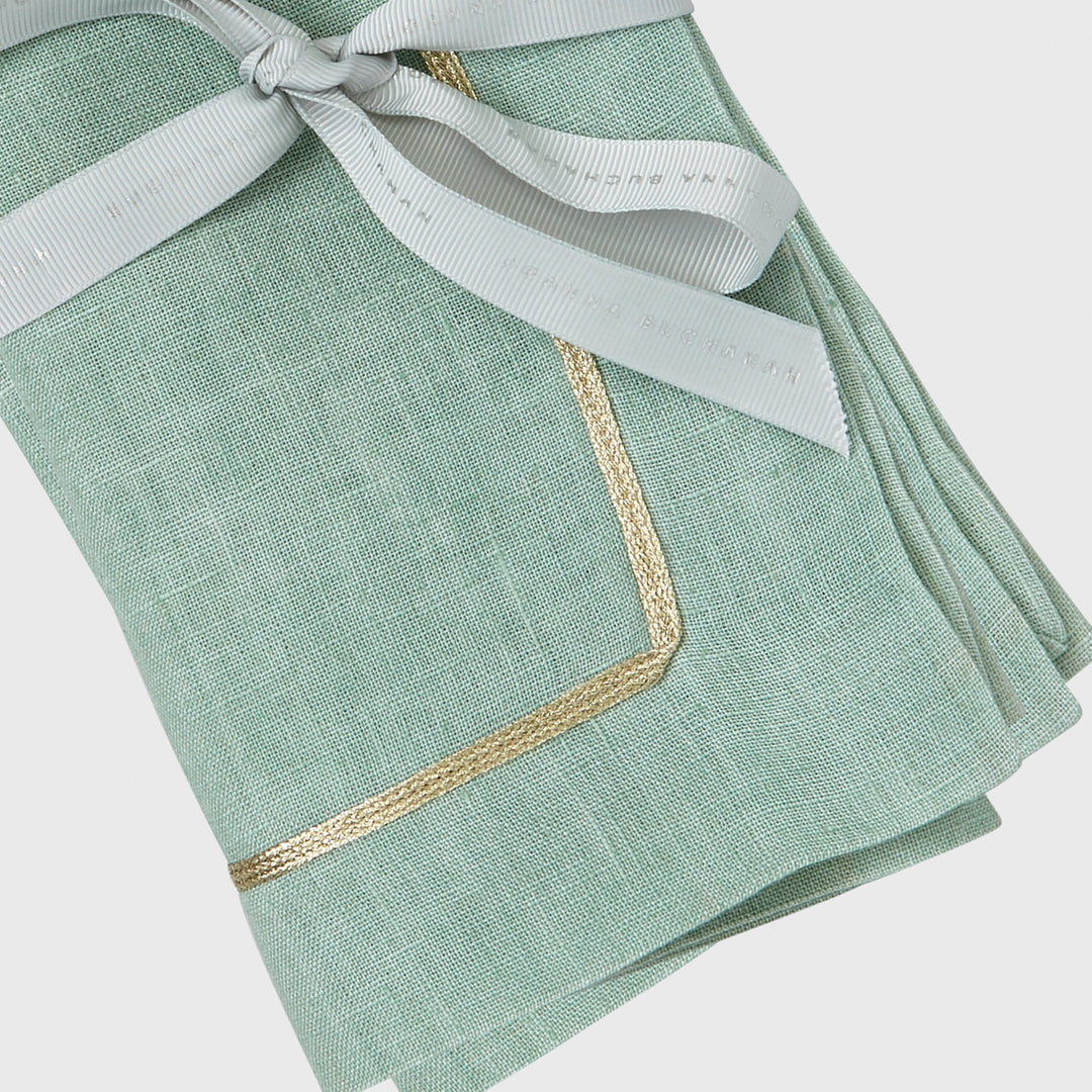 Gold Trim Dinner Napkins - Seafoam