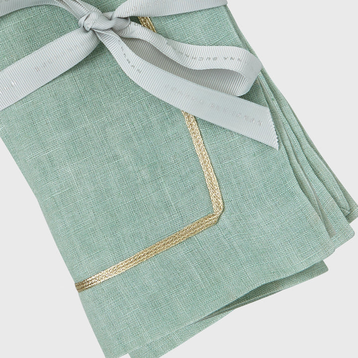 Gold Trim Dinner Napkins - Seafoam