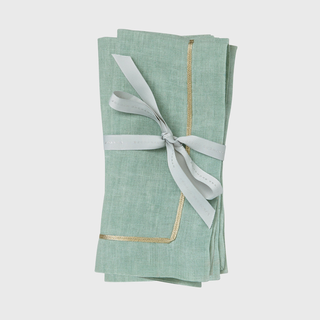 Gold Trim Dinner Napkins - Seafoam