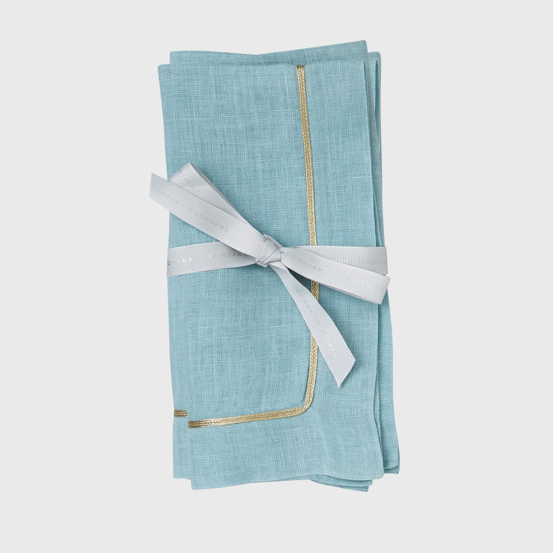 Gold Trim Dinner Napkins - Duck Egg Blue