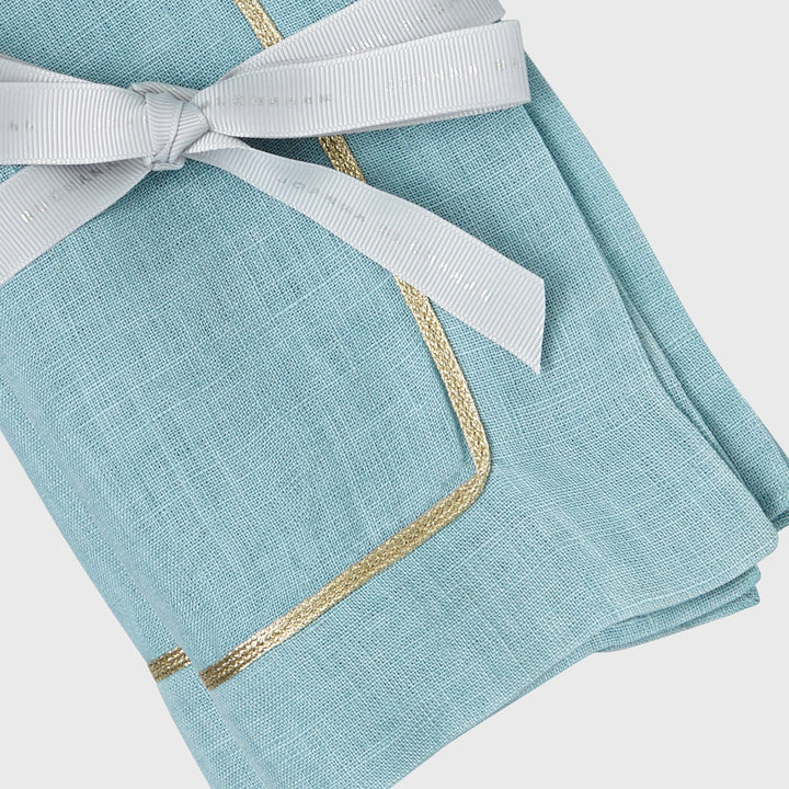 Gold Trim Dinner Napkins - Duck Egg Blue