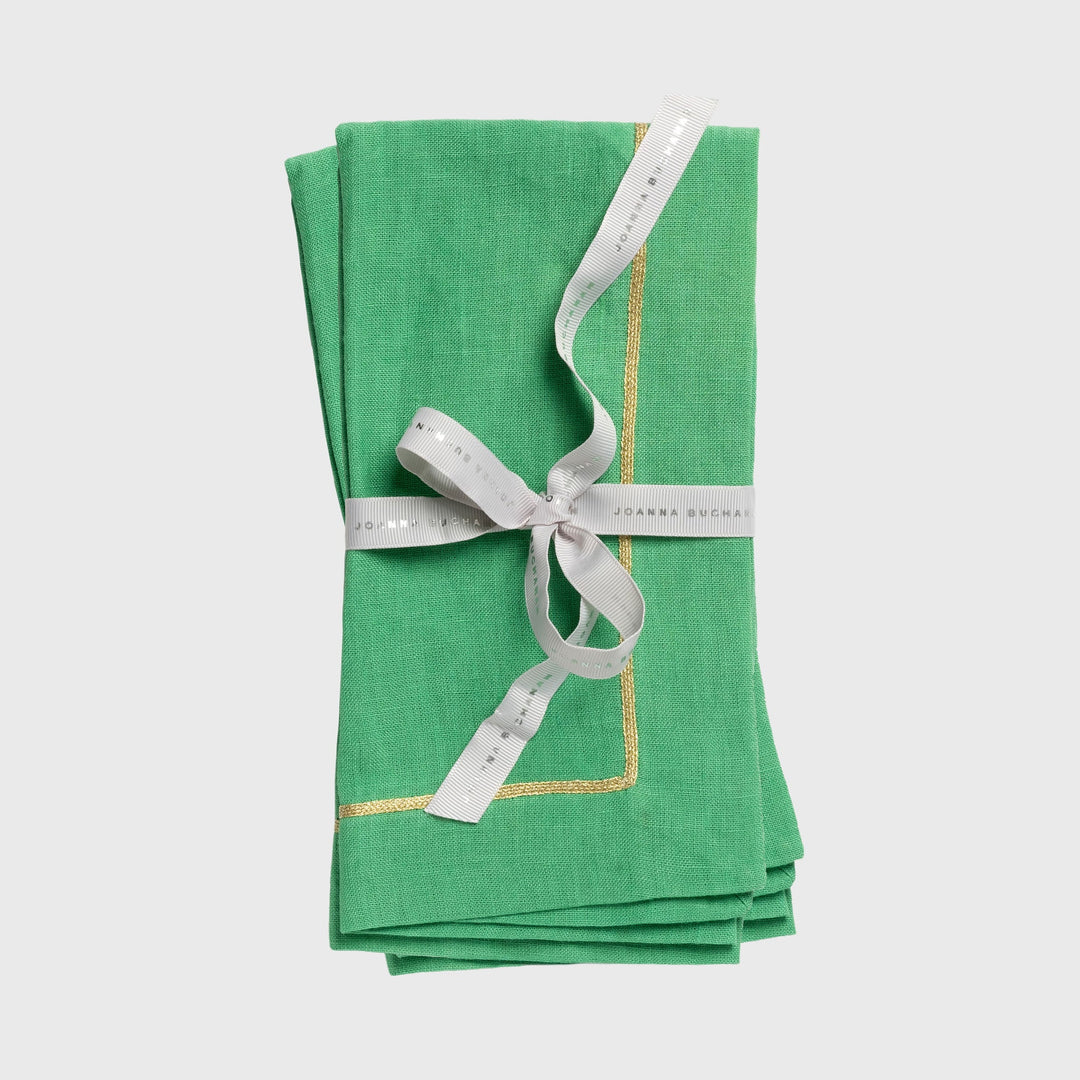 Gold Trim Dinner Napkins - Grass