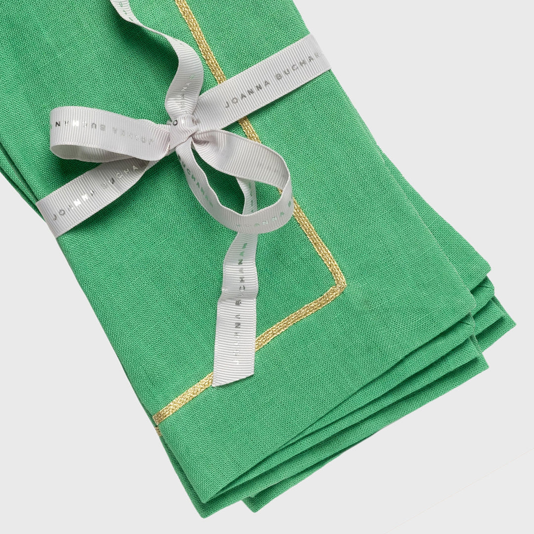 Gold Trim Dinner Napkins - Grass