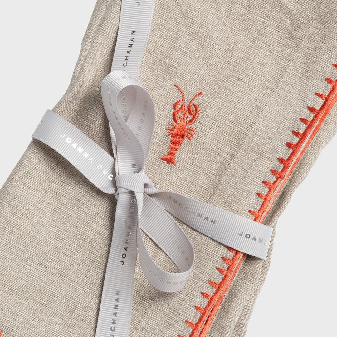 Lobster Embroidered Dinner Napkins - Flax