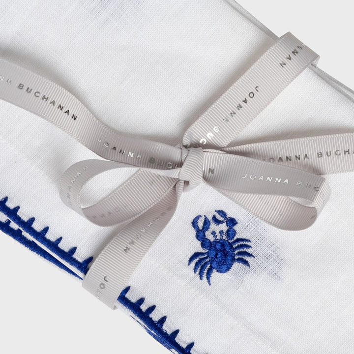 Crab Embroidered Dinner Napkins - White