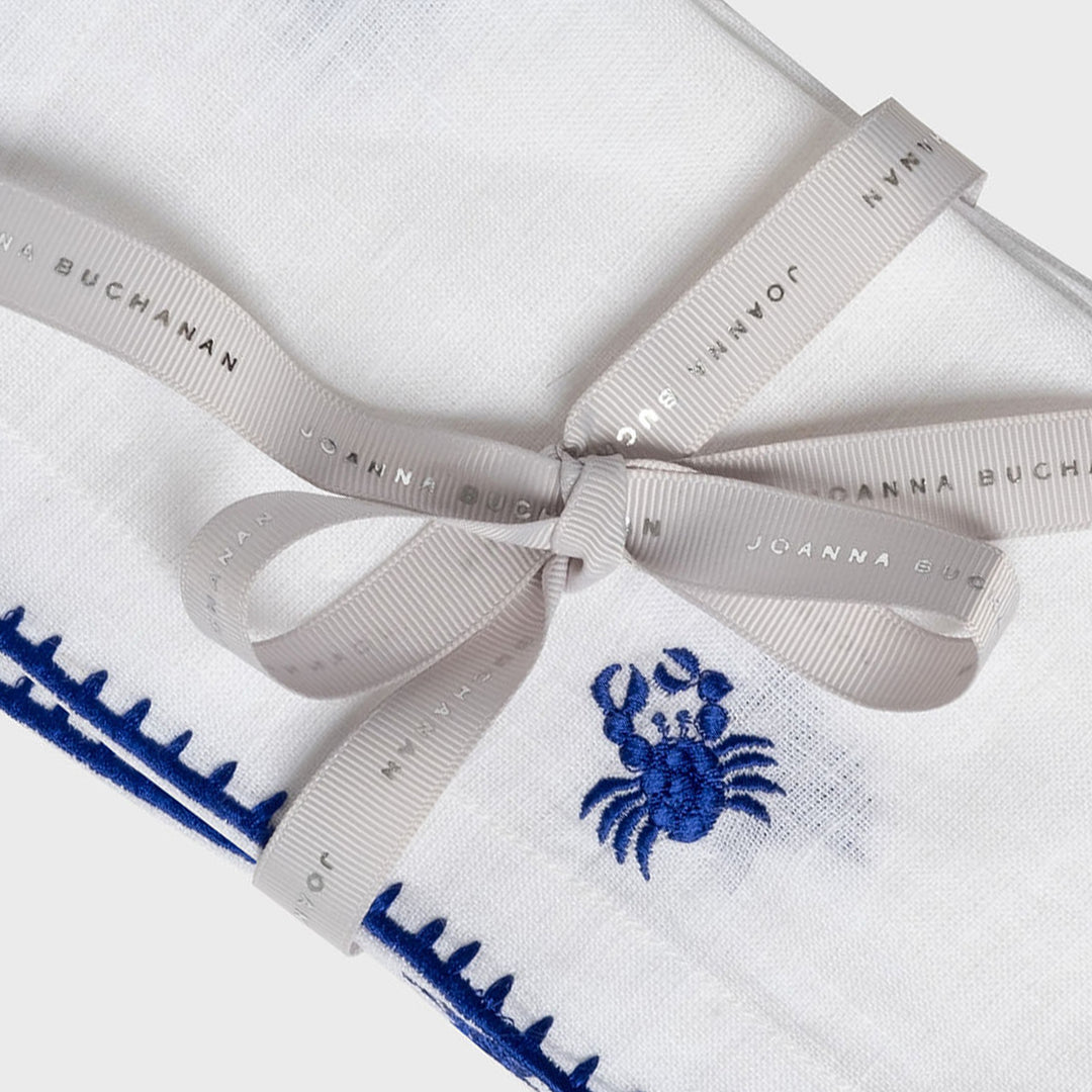 Crab Embroidered Dinner Napkins, White, Set of Two