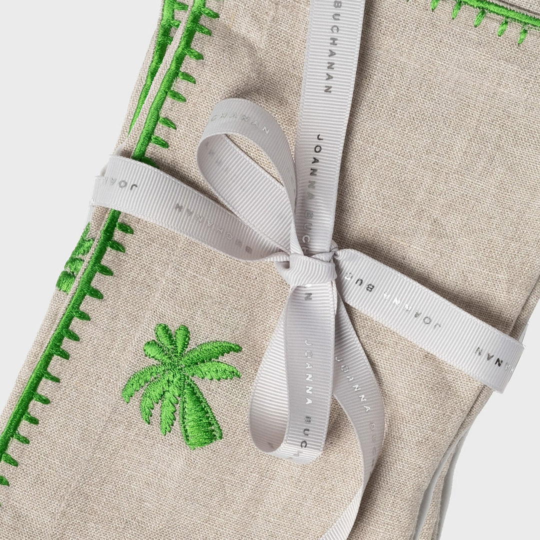 Palm Tree Embroidered Dinner Napkins - Flax