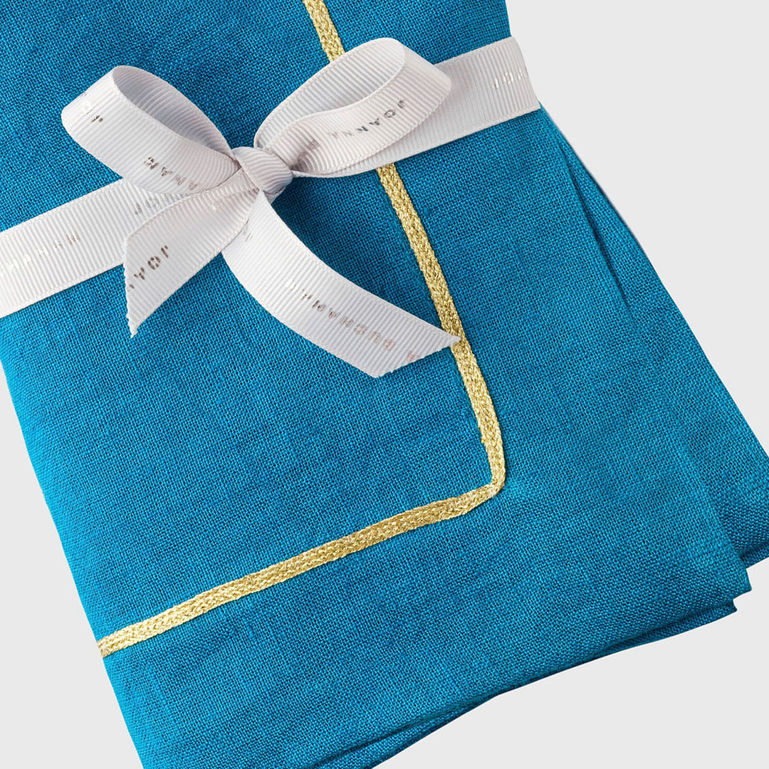 Gold Trim Dinner Napkins - Turquoise