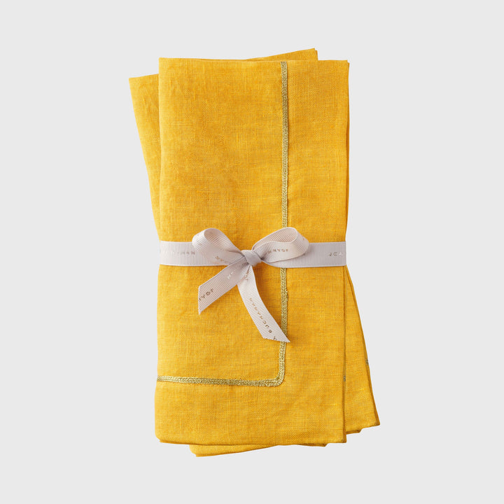 Gold Trim Dinner Napkins - Yellow