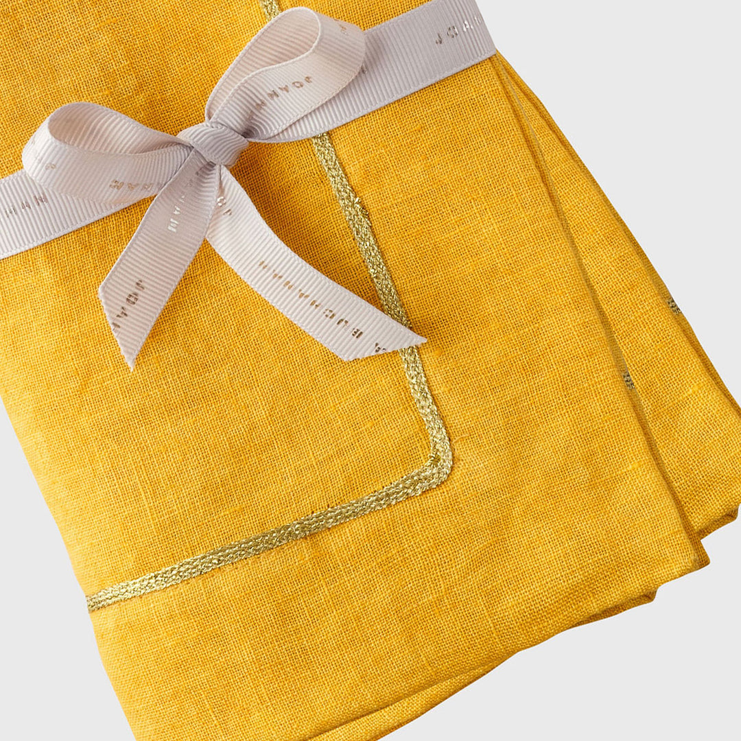 Gold Trim Dinner Napkins - Yellow